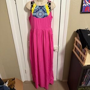 Almatrichi Madrid Spain Pink Pattern Maxi Dress Size 38 US 6